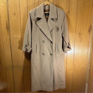 Vintage Anne Klein II Tan Double-Breasted Overcoat 100% Pure Wool Women’s Size 8